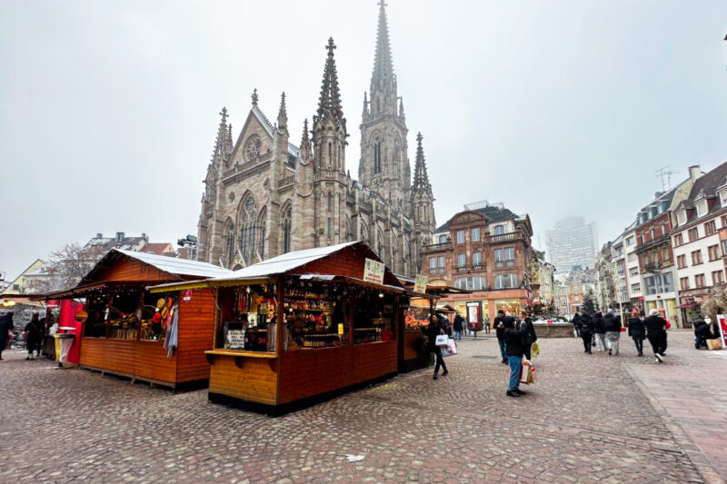 Snow Filled Christmas Market in Mulhouse, France