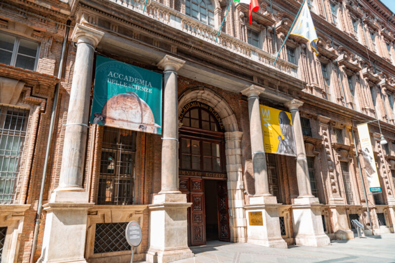 Exterior and teh entrance of the Museo Egizio or the Egyptian Museum in Turin, Italy