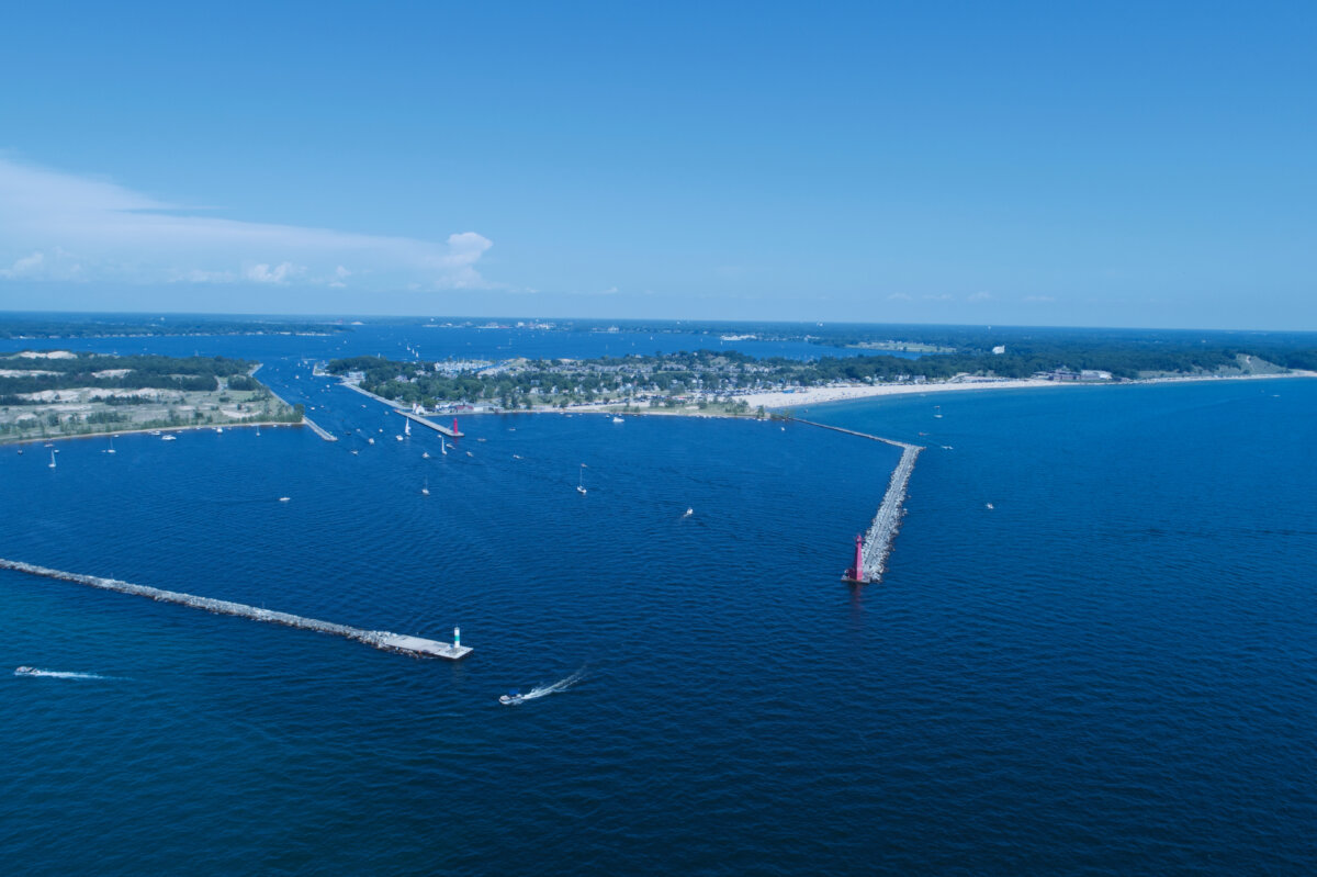 Aerial view of Muskegon Lake in Michigan