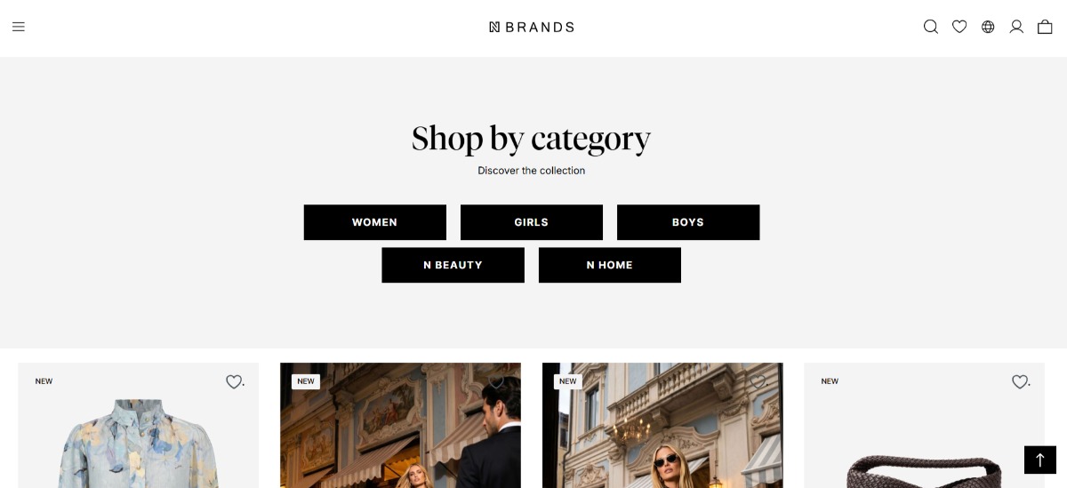N Brands fashion category page for shops in Amsterdam.