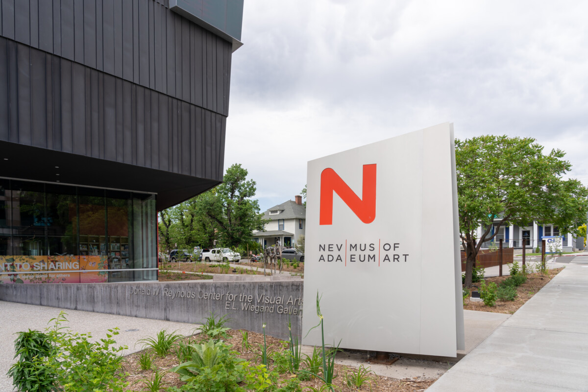 Sign and entrance to Nevada Museum of Art in Reno, Nevada