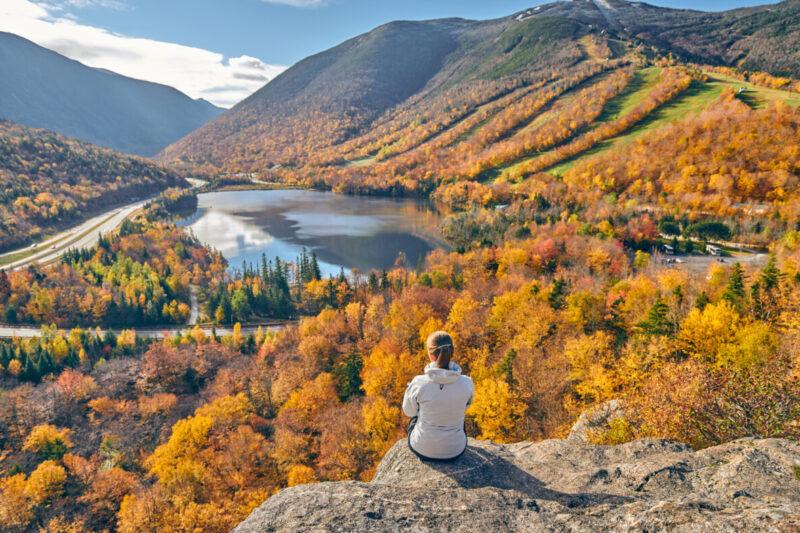 Woman hiking in White Mountain National Forest, New Hampshire