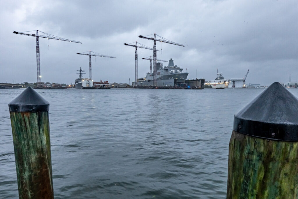 Norfolk, Virginia Naval Waterfront on a Rainy Day