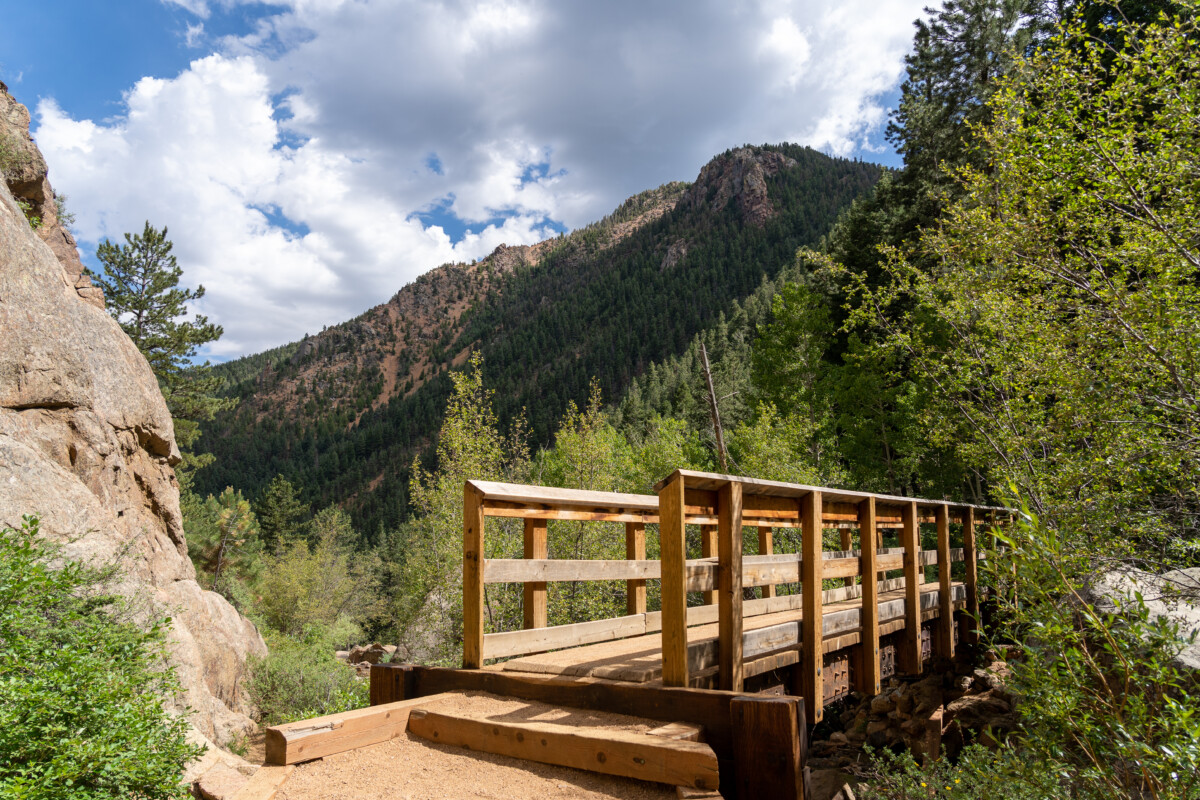 Seven Bridges Trail Bridge at North Cheyenne Cañon Park in Colorado Springs, Colorado