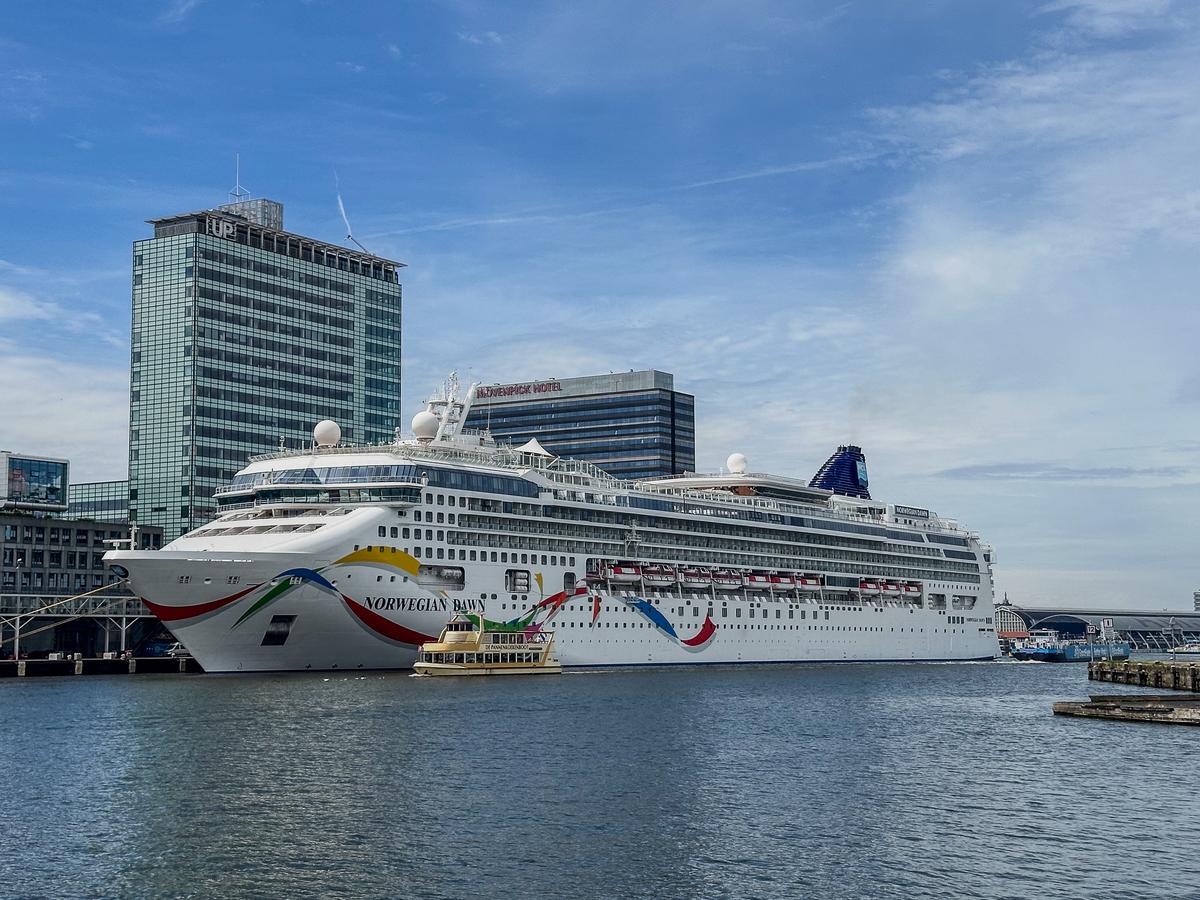 Norwegian Dawn cruise ship docked in Amsterdam, Netherlands