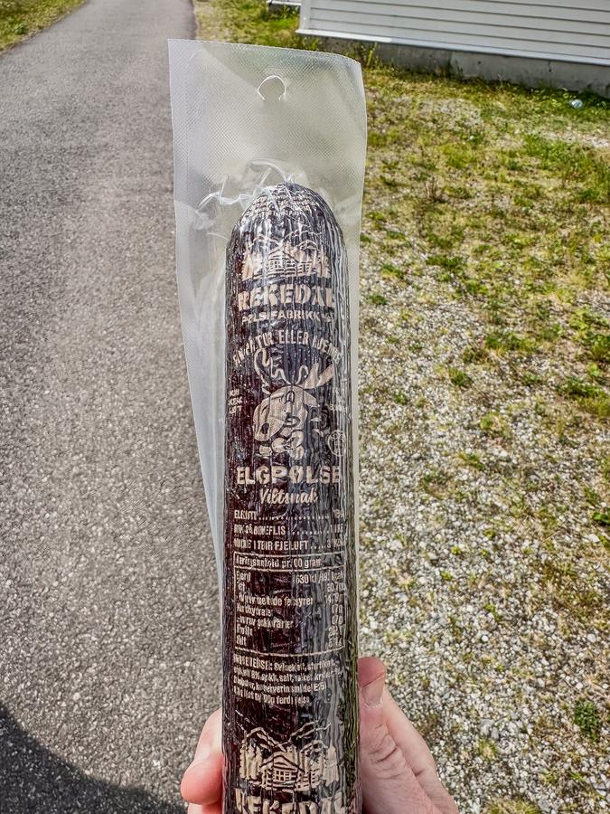 Traditional Norwegian reindeer sausage - a local delicacy and perfect travel snack