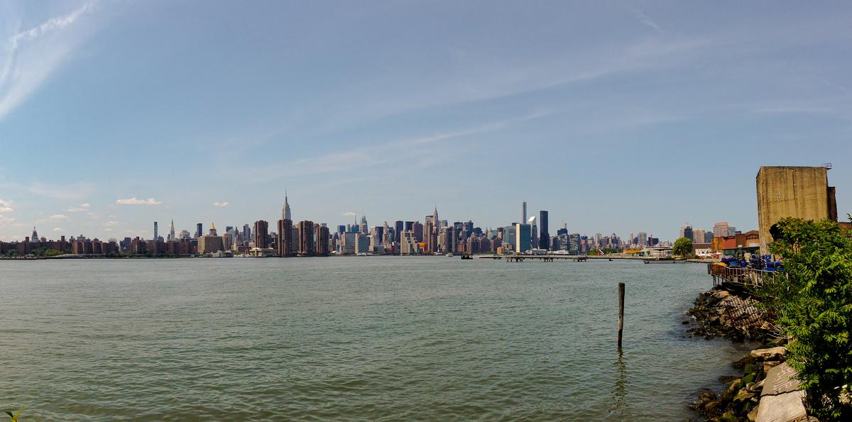 Panoramic NYC skyline from Williamsburg waterfront