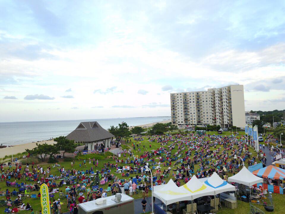 Aerial view of the crowds enjoying an event at Ocean View Beach Park in Norfolk, Virginia