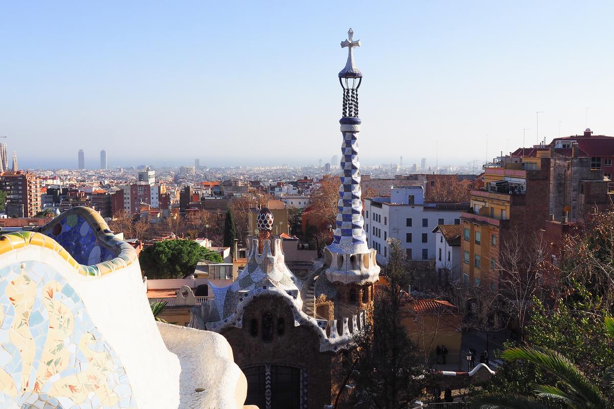 Park Güell and Barcelona skyline with Gaudí architecture