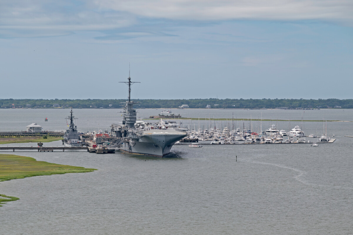 USS Yorktown and Patriots Point museum complex from above
