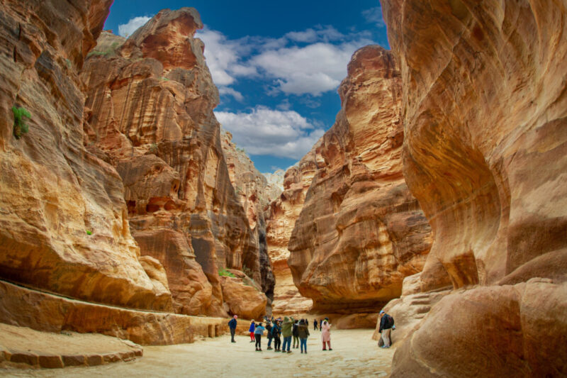 Tourists exploring in Petra, Jordan