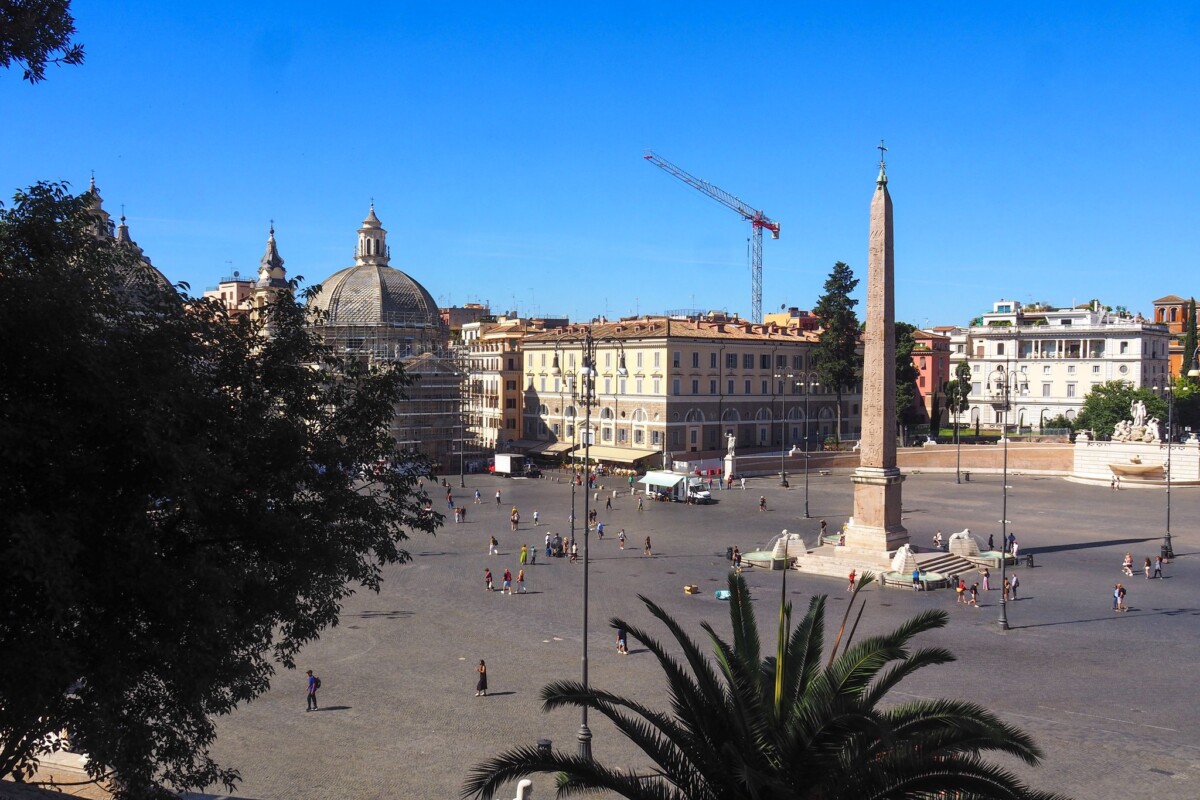 Piazza del Popolo and its central obelisk viewed from the Pincio Terrace in Rome