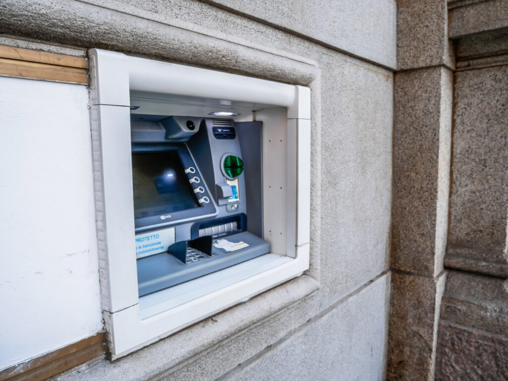 Automated teller machine at Piazza Duomo Square in Milan, Italy