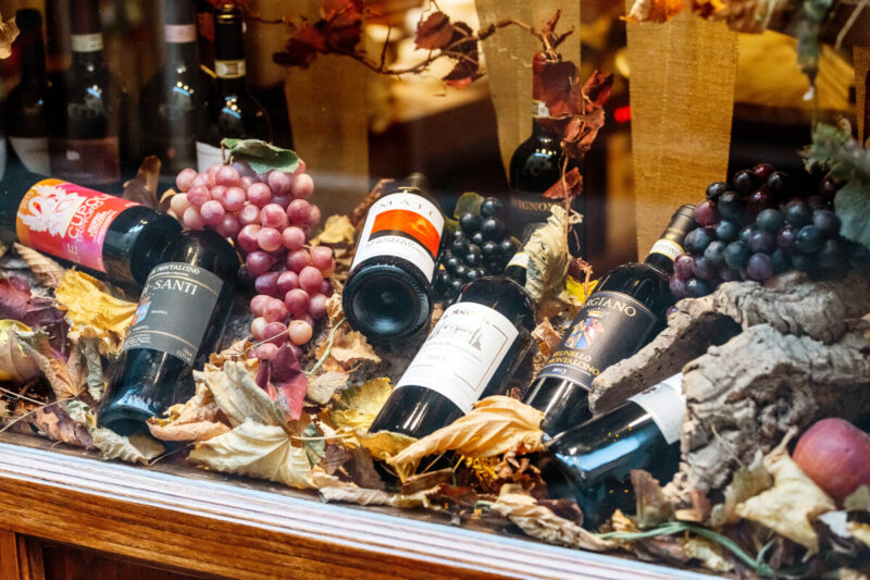 Montalcino wines in Pienza, Italy local market