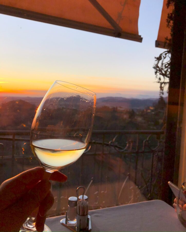 Dinner with Pinot Grigio, photographed in Bergamo Alta