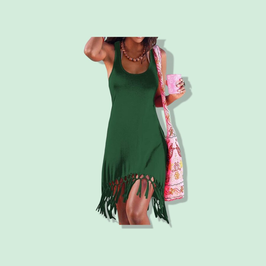 Color green pinziko Women's Summer Beach Dress