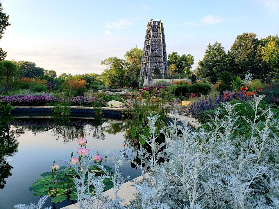 Pond, flowers, and plants at Reiman Gardens in Iowa