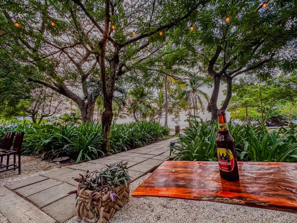 Chilled Imperial Beer amidst tropical greenery in Guanacaste, Costa Rica