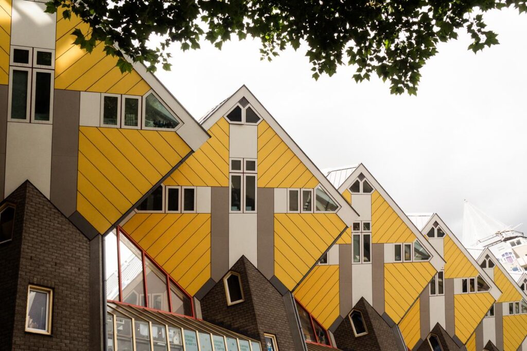 Rotterdam Cube Houses, Dutch architecture, urban landscape, geometric structures