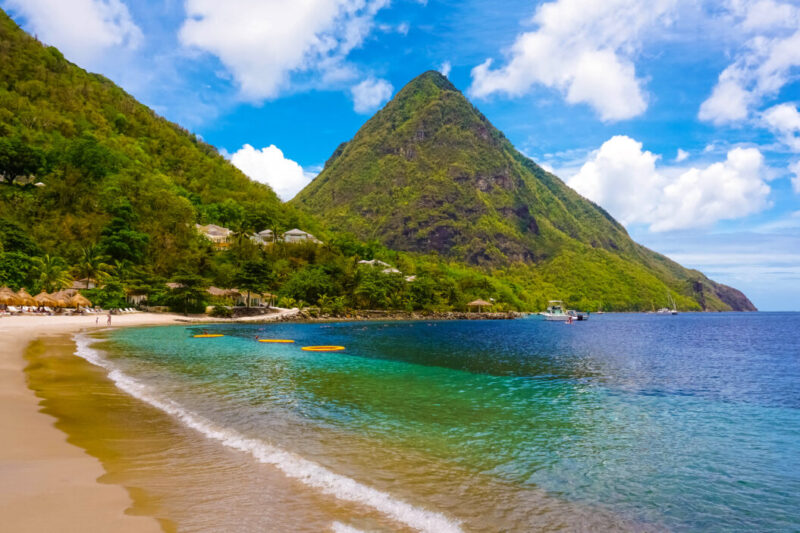 Beautiful white beach in Saint Lucia, Caribbean Islands