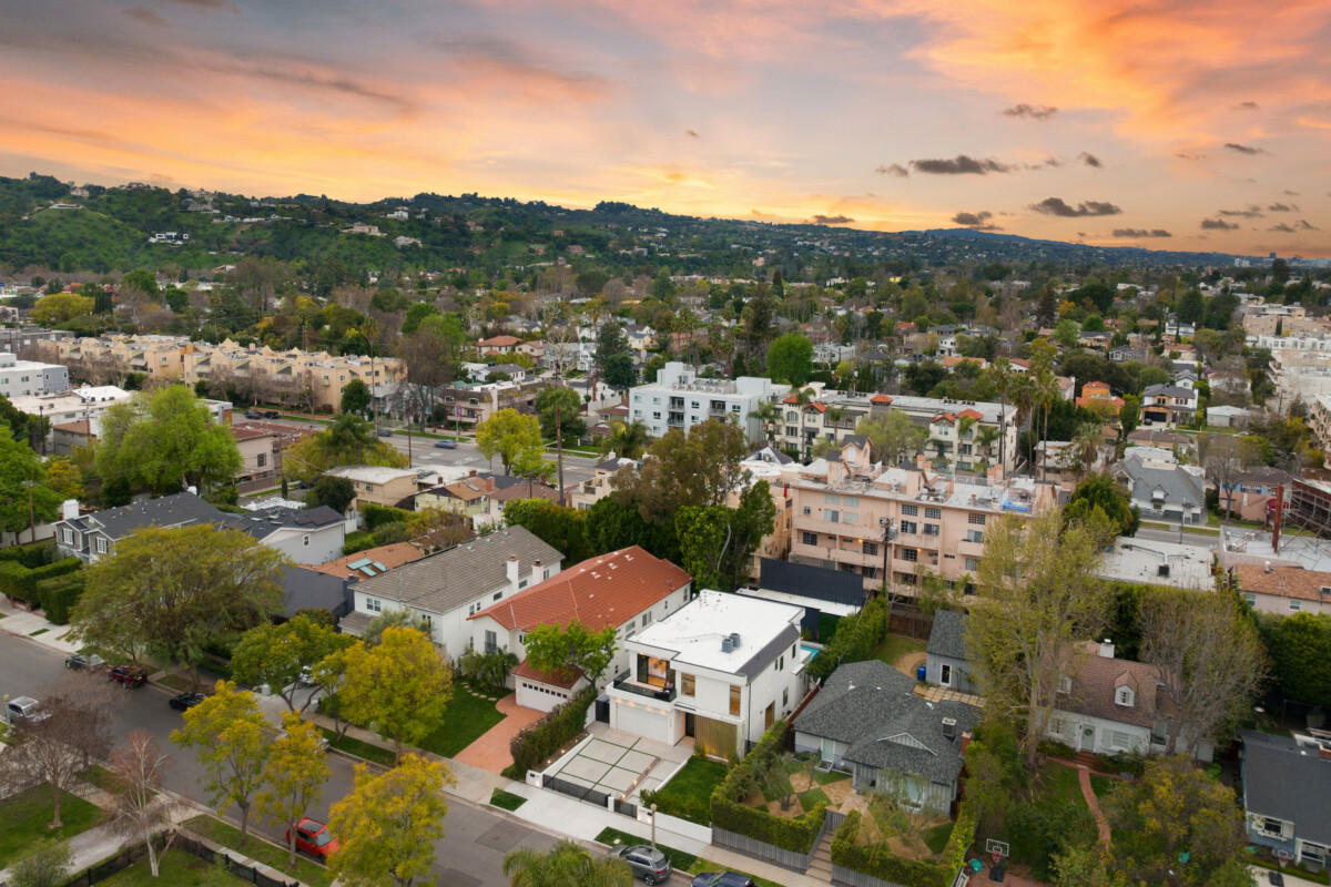 Aerial view of San Jose neighborhoods at sunset