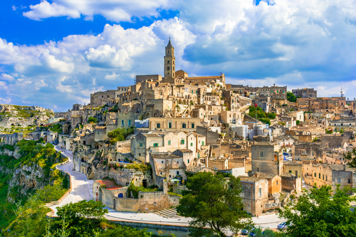 Panoramic view of Matera ancient town in Puglia, Italy