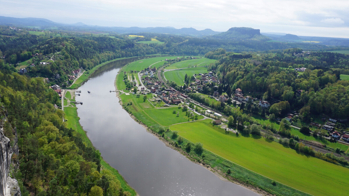 Elbe River and sandstone cliffs viewed from the Bastei