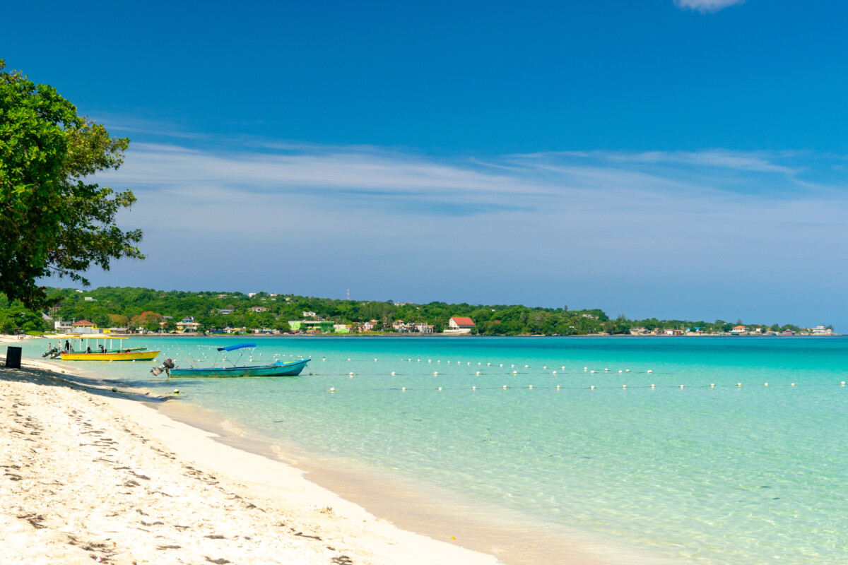 Sunny day along the Seven Mile Beach in Negril, Jamaica
