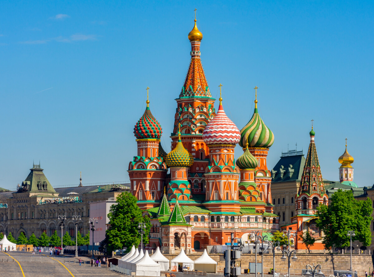 Architecture of St Basils Cathedral in Moscow, Russia