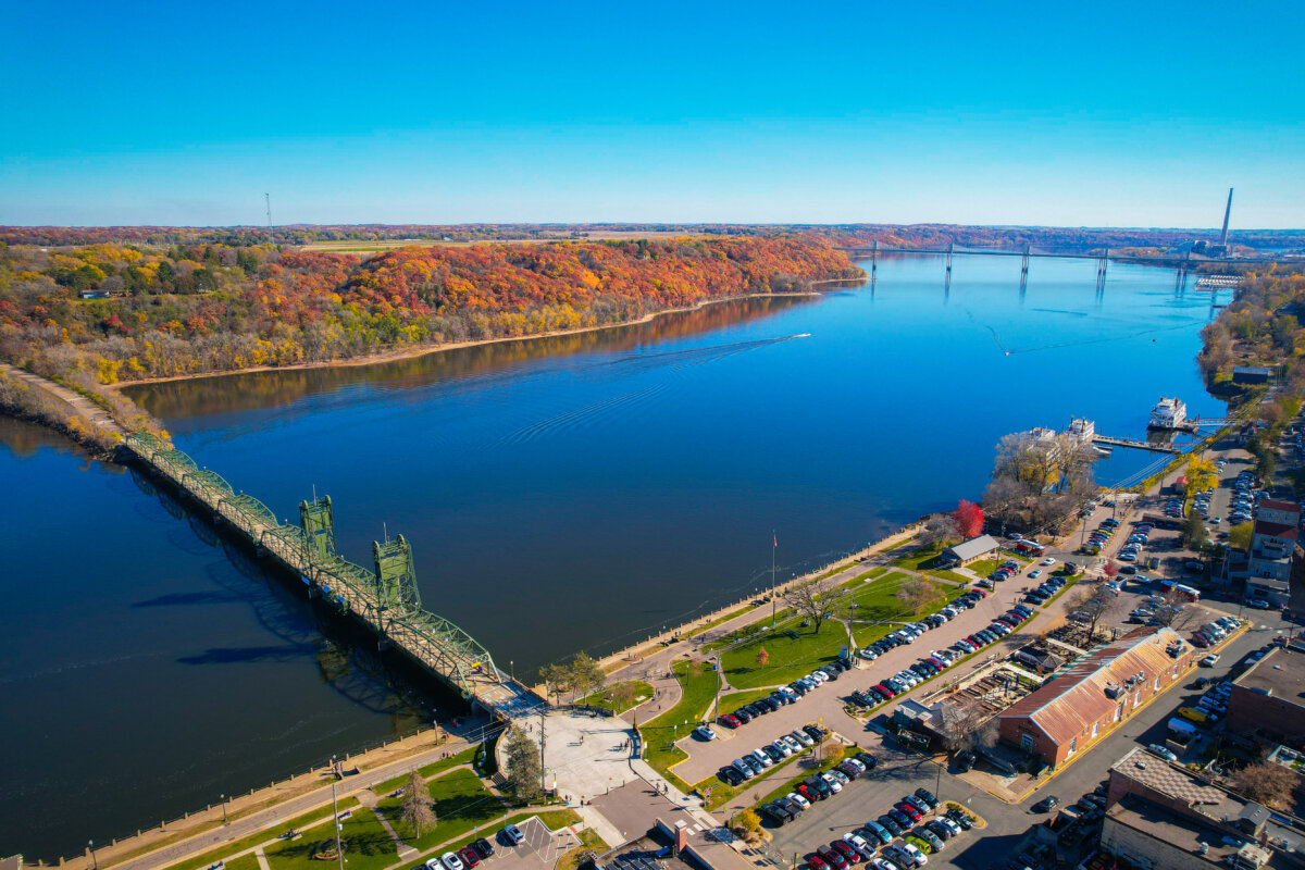 Stillwater beside the St. Croix River with the lift bridge and downtown