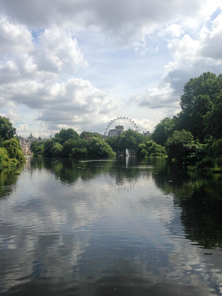 St. James's Park with London skyline and serene lake