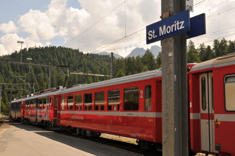 Train on a Train Station in St. Moritz, Switzerland