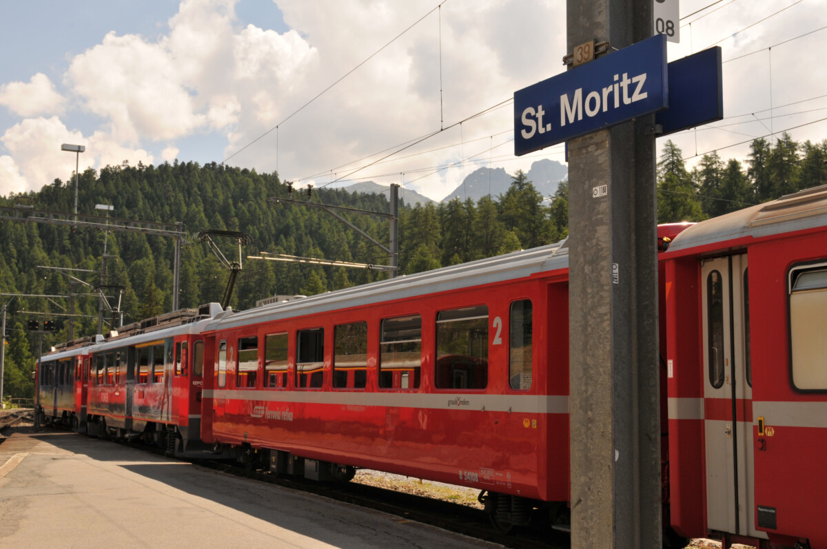 Train on a Train Station in St. Moritz, Switzerland