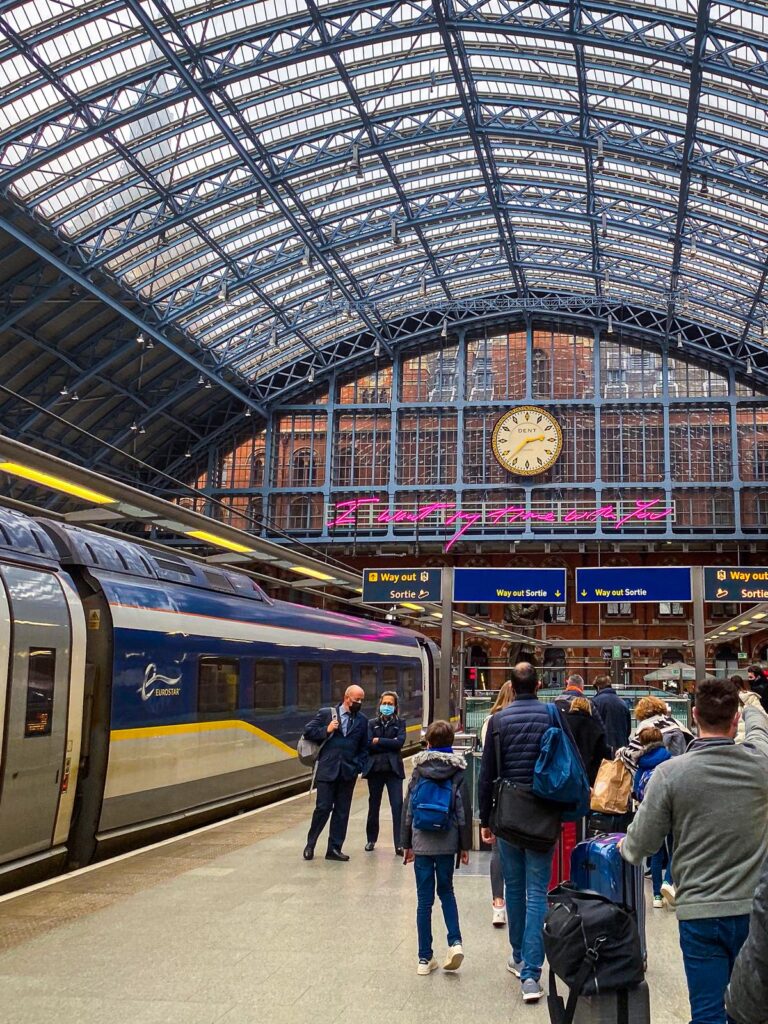 St. Pancras International bustling with travelers and iconic Victorian architecture
