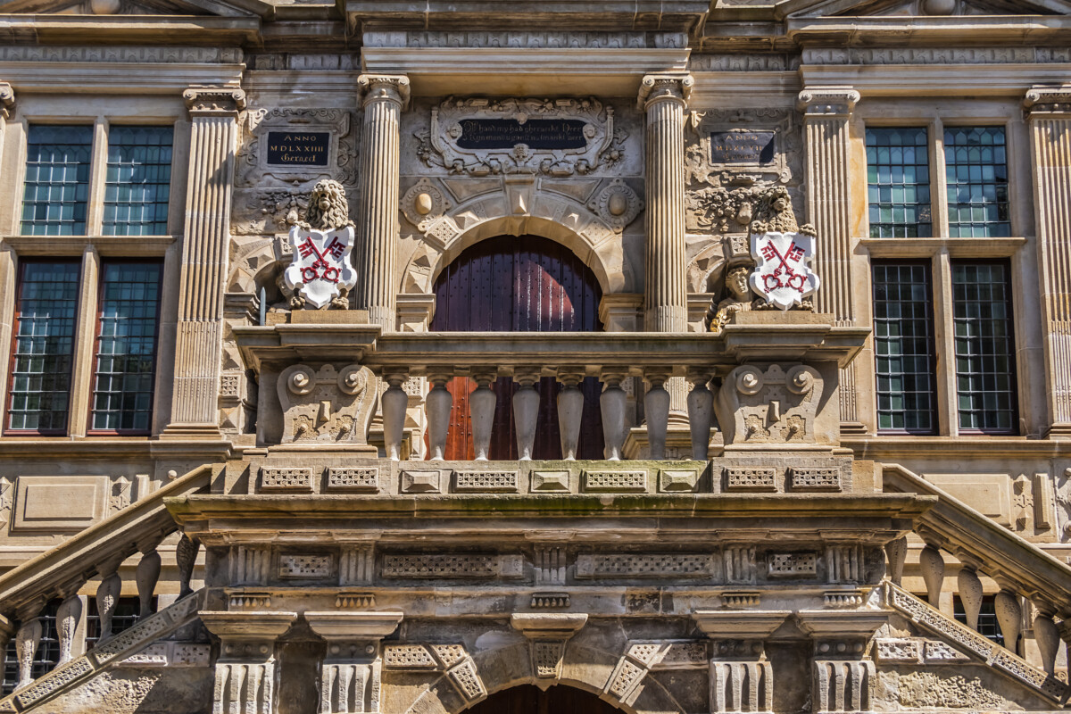 Architectural fragment of Leiden Stadhuis (City Hall), 16th century building.