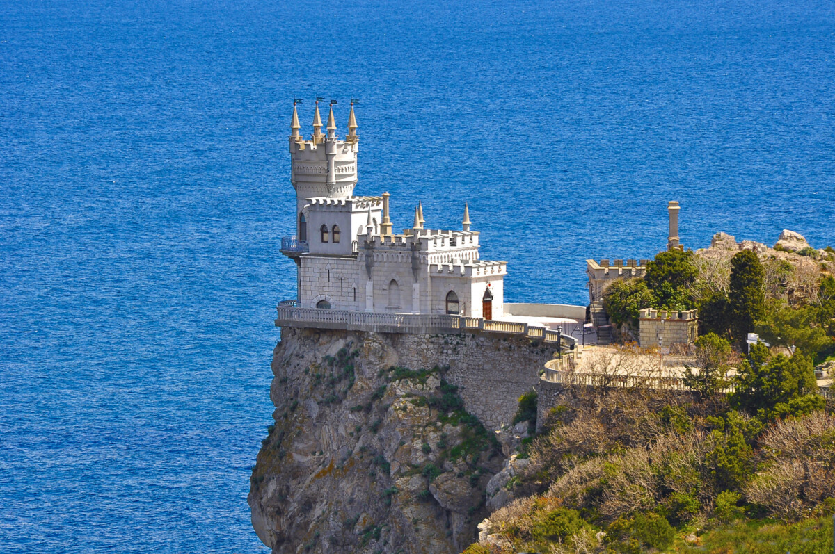 Architecture of Swallow's Nest Castle in Crimea and Oceanview