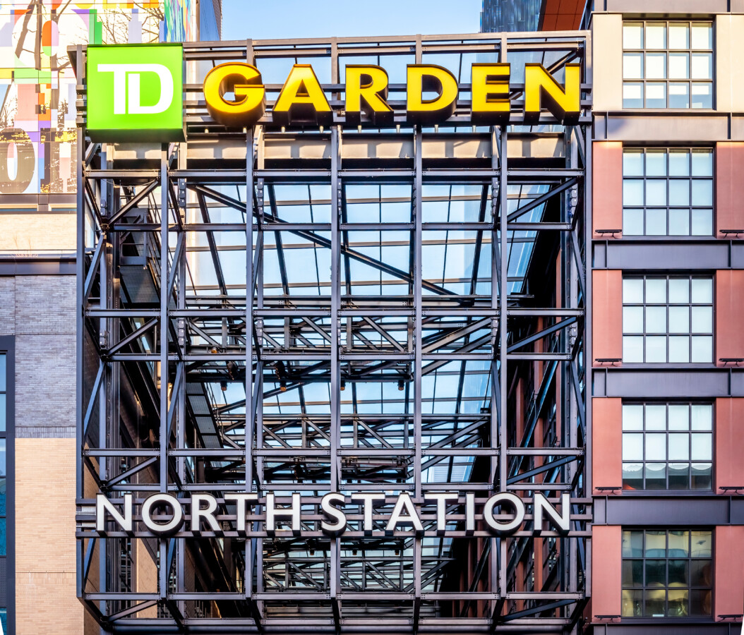 View of the famous architecture of the North Station and TD Garden in Boston, Massachusetts, USA after extensive renovation.