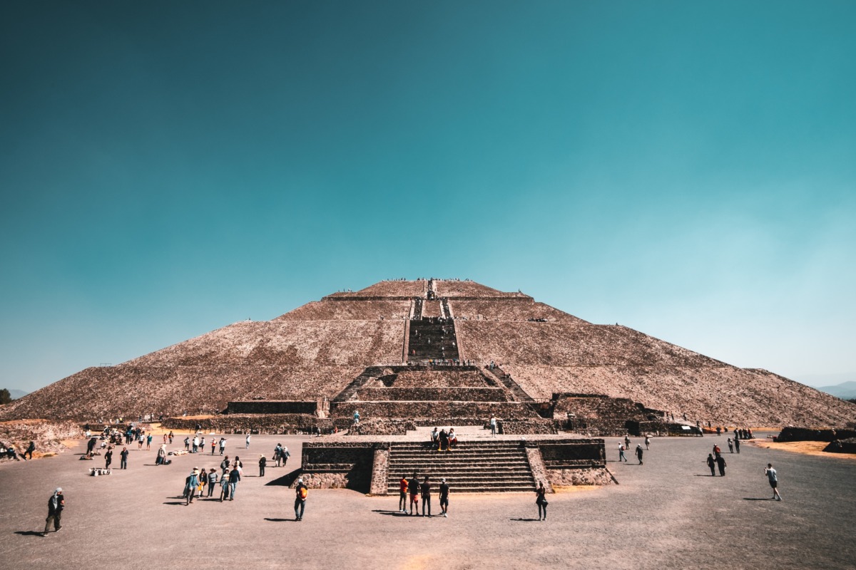 Aerial view of the Pyramid of the Sun located at the Teotihuacan in Mexico
