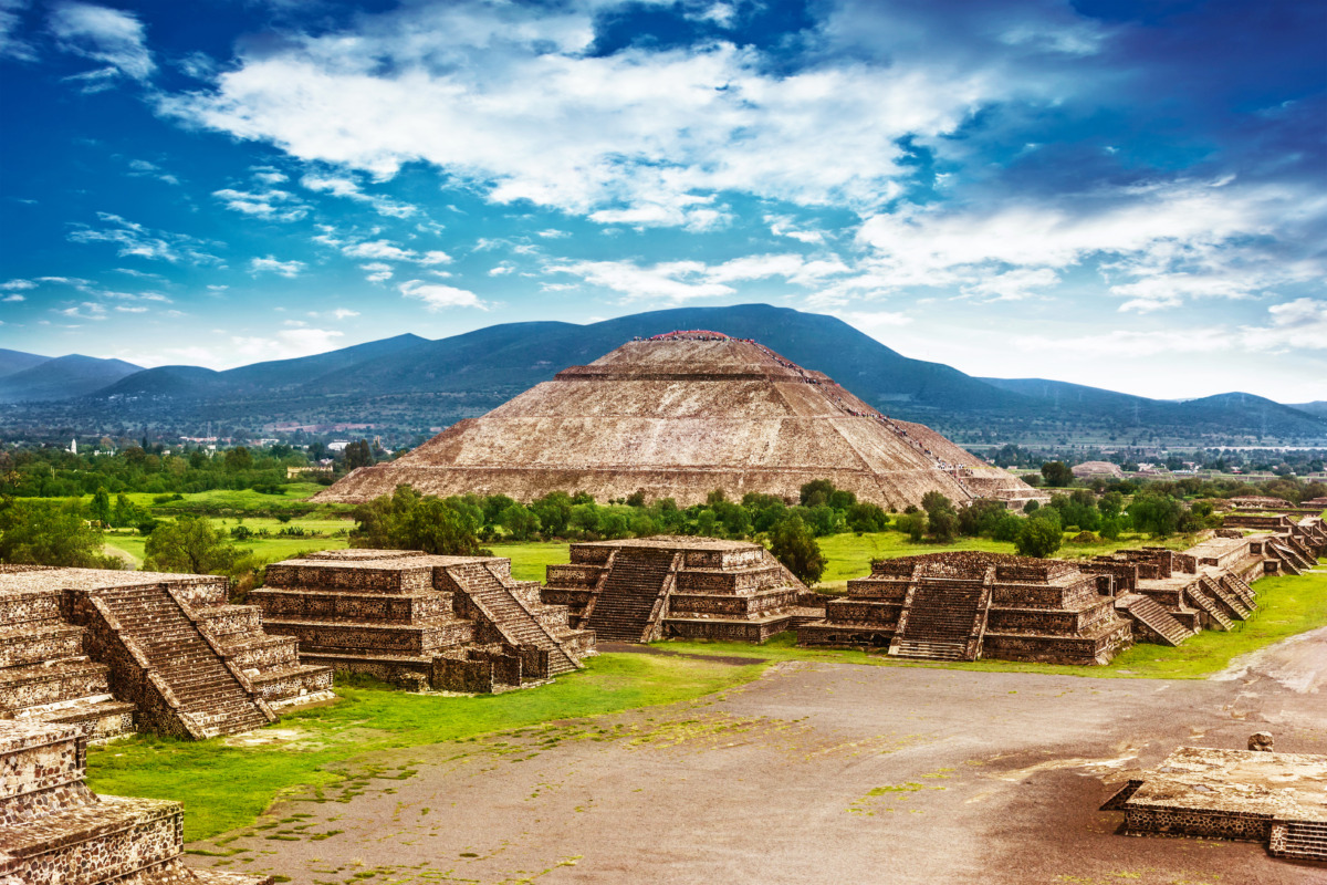 Aerial view of the Pyramids at Teotihuacan in Mexico
