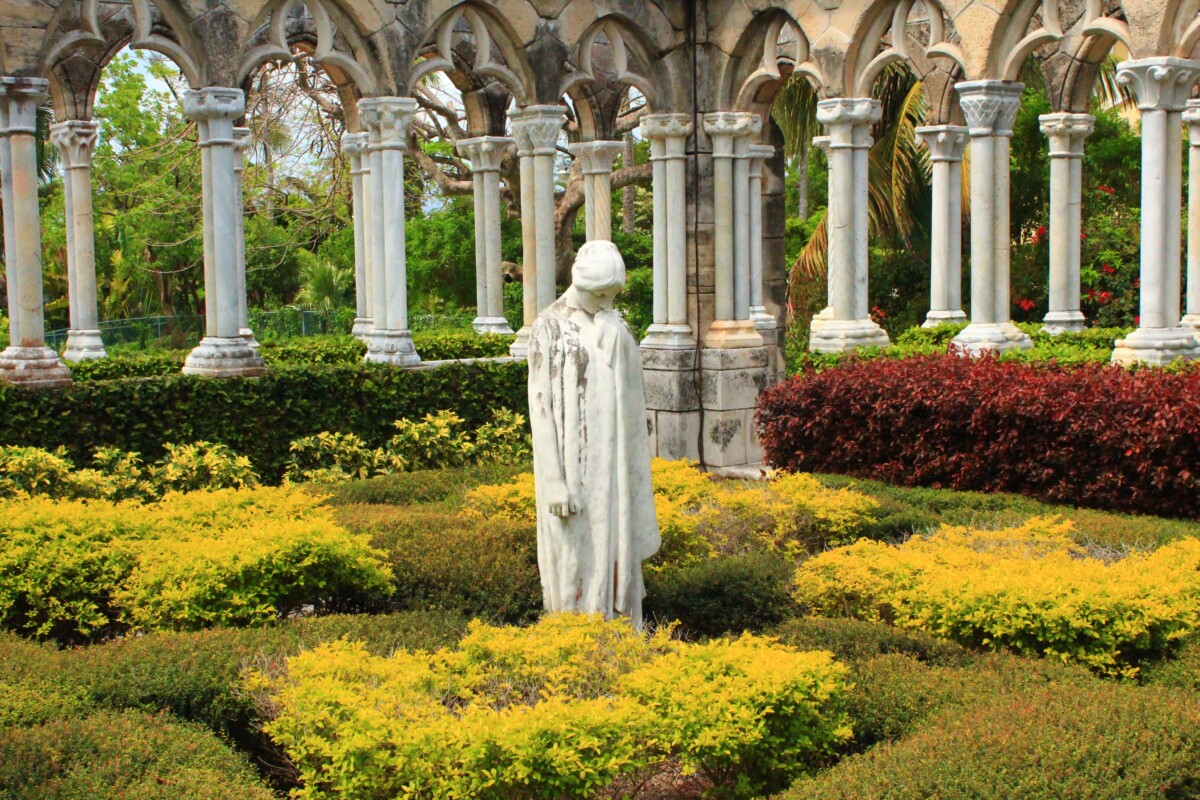 Stone cloister arches in the Versailles Gardens on Paradise Island