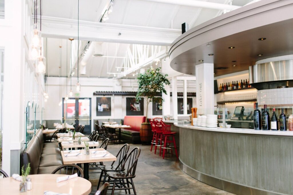 Tables and interior of Red Grape Restaurant in Sonoma, California