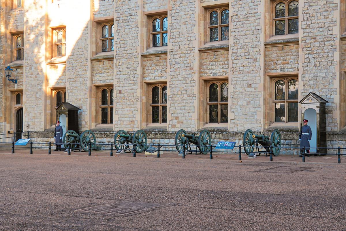 Ceremonial guards on duty at the Tower of London