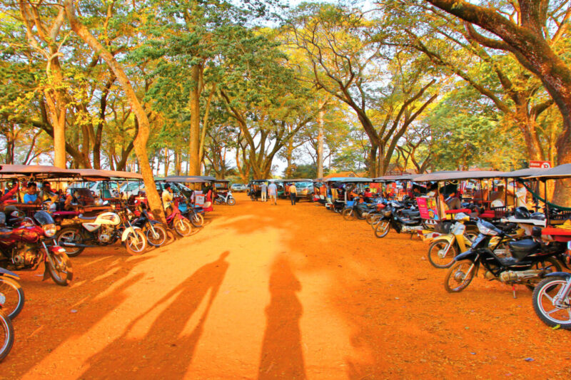 THE KMER tuk tuk is the famous vehicle for tourist visite ANGKOR WAT to see the world heritage