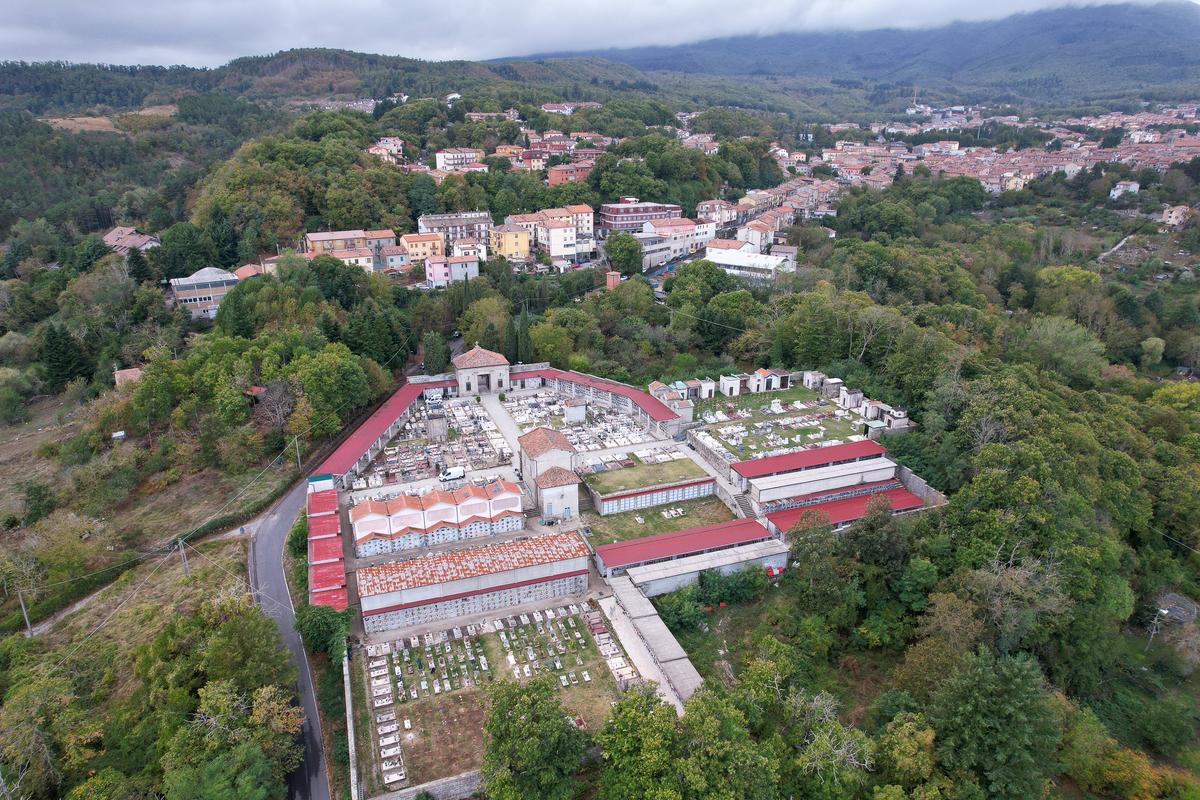 Aerial view of Abbadia San Salvatore Cemetery in Tuscany.