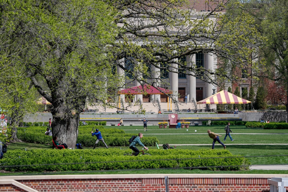 Tress and campus buildings at University of Minnesota Twin Cities in Minneapolis, Minnesota