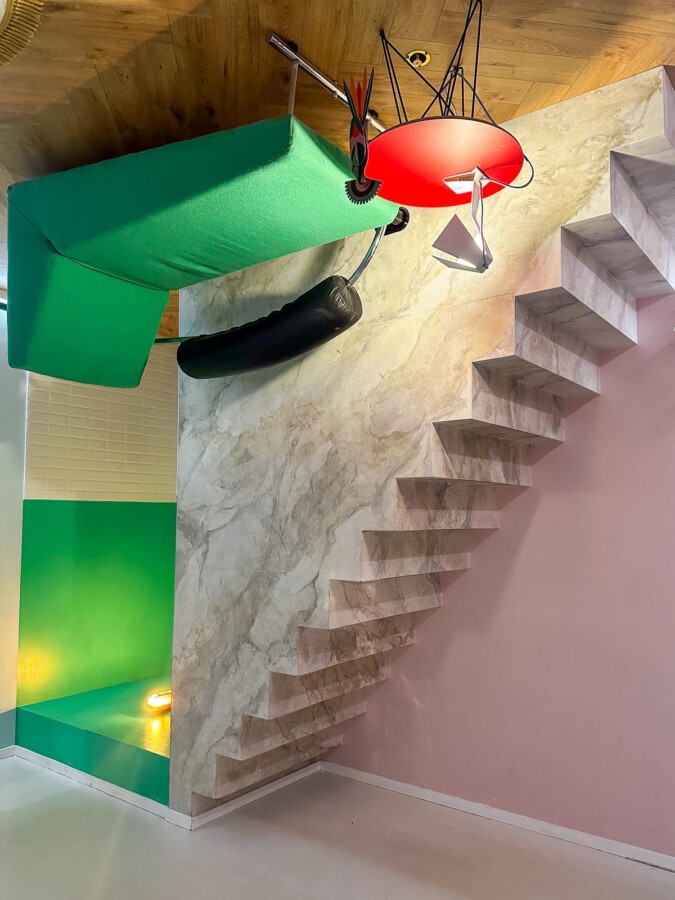 Inverted living room at Upside Down Amsterdam exhibit