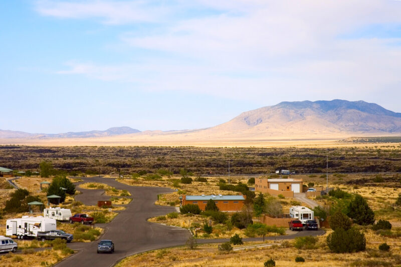 Aerial view of a campground in Valley Of Fires, New Mexico