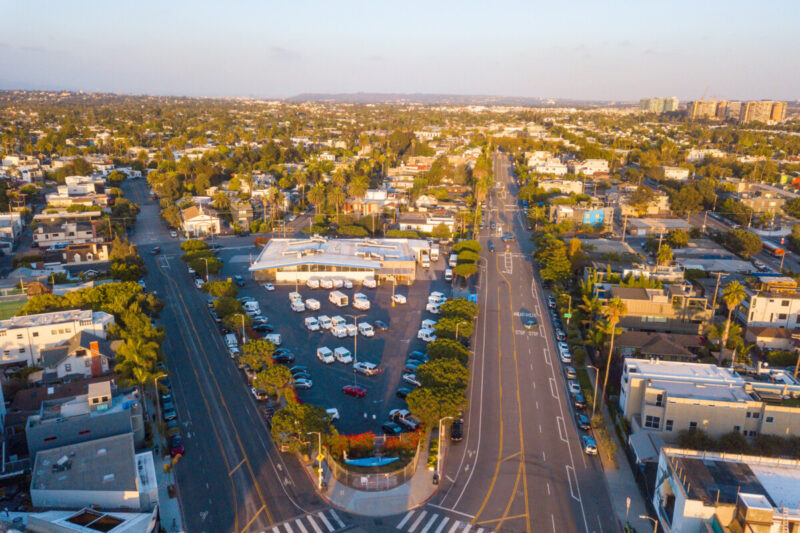 Aerial view of two roads in Venice, California