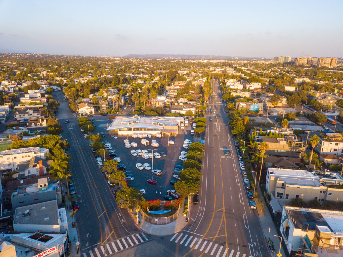 Aerial view of two roads in Venice, California