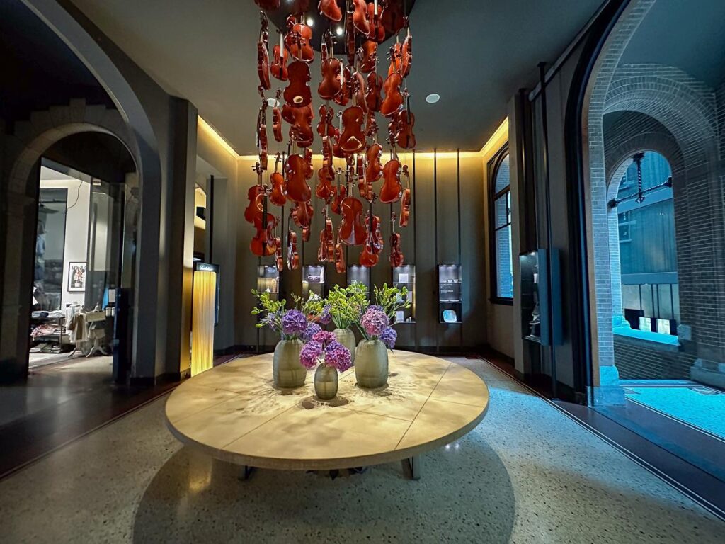 Vibrant art installation in the lobby of Conservatorium Hotel, Amsterdam